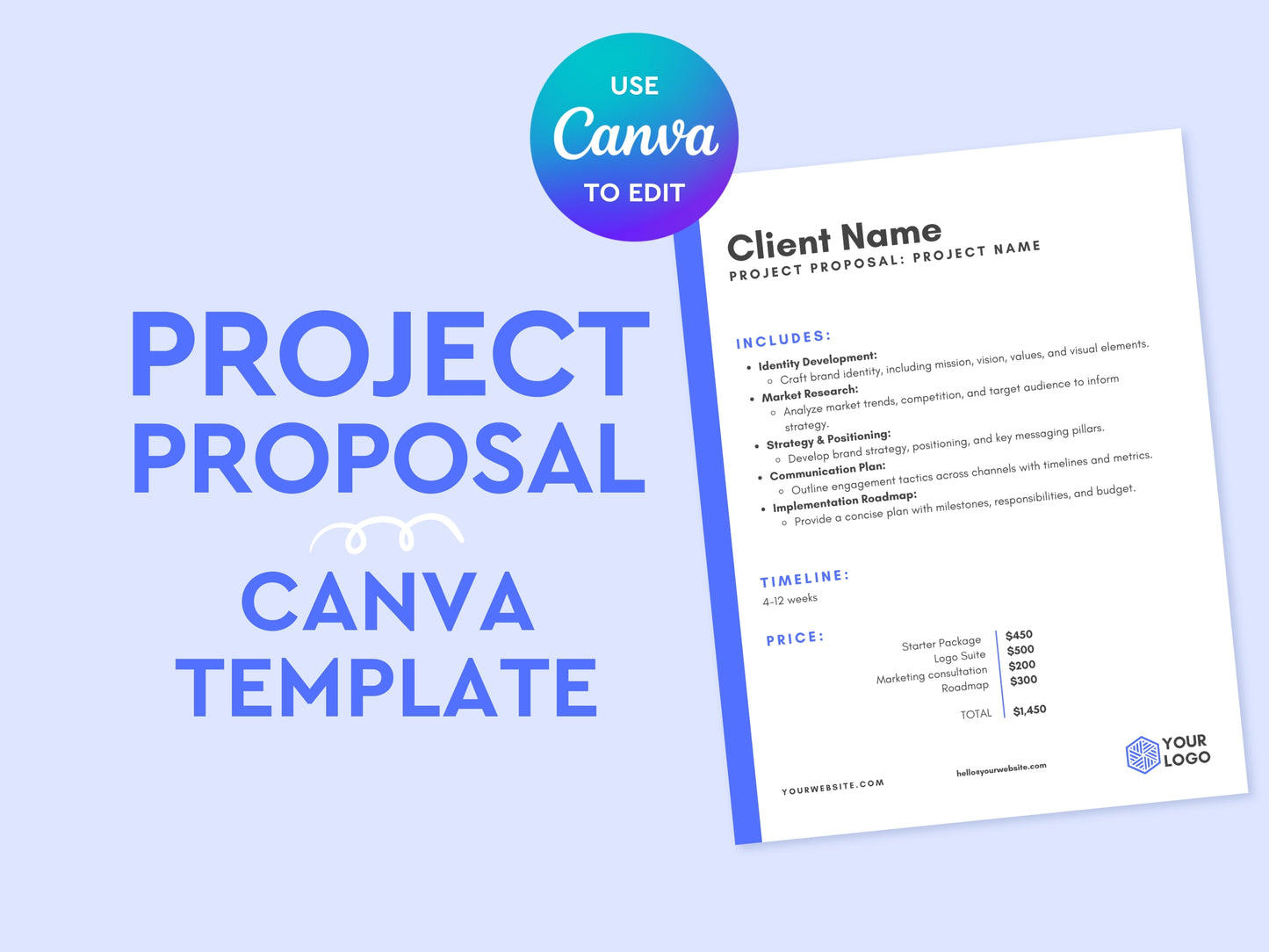 Project Proposal Canva Template, Entrepreneur Resource, Canva Template