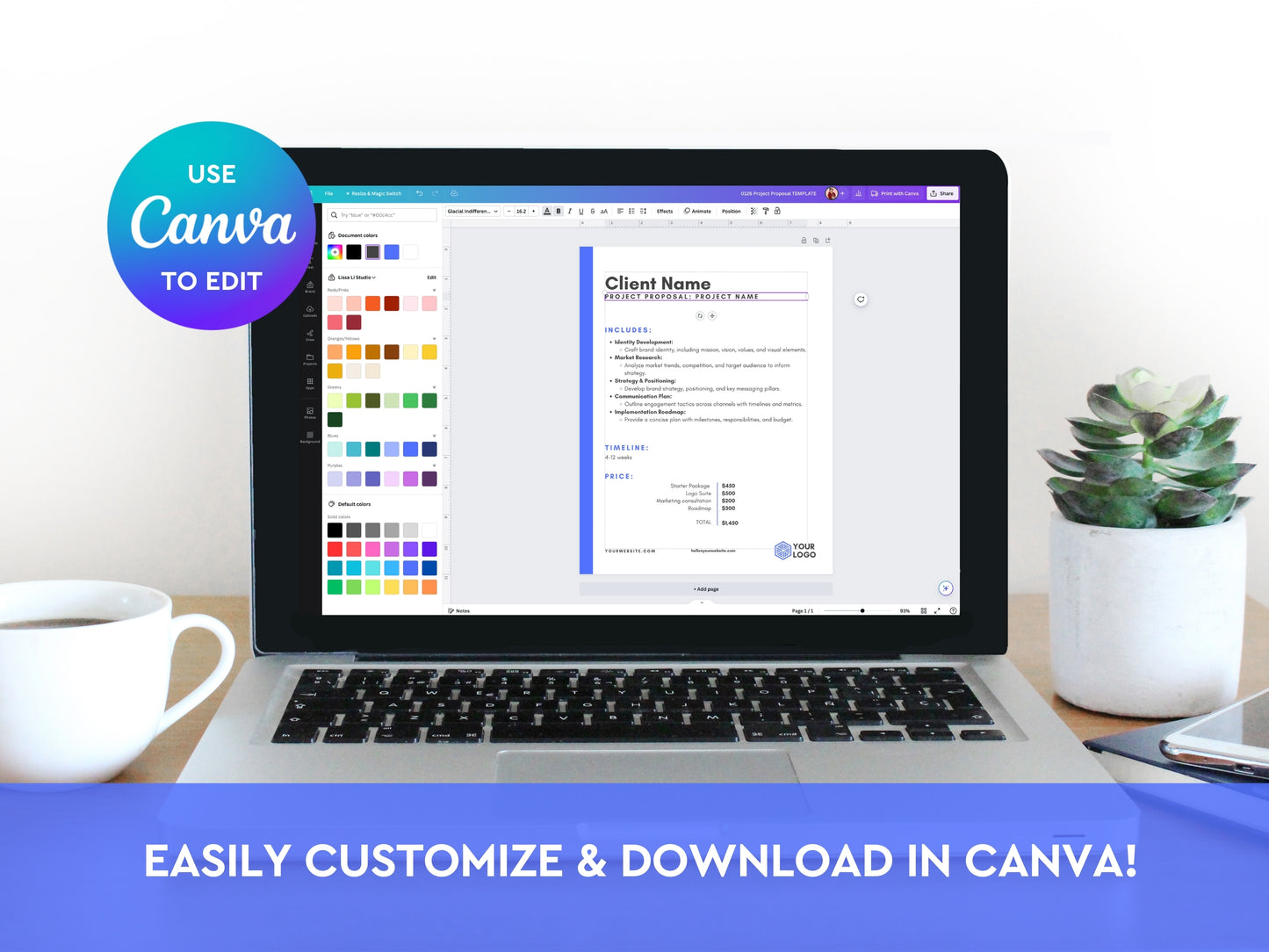 Project Proposal Canva Template, Entrepreneur Resource, Canva Template