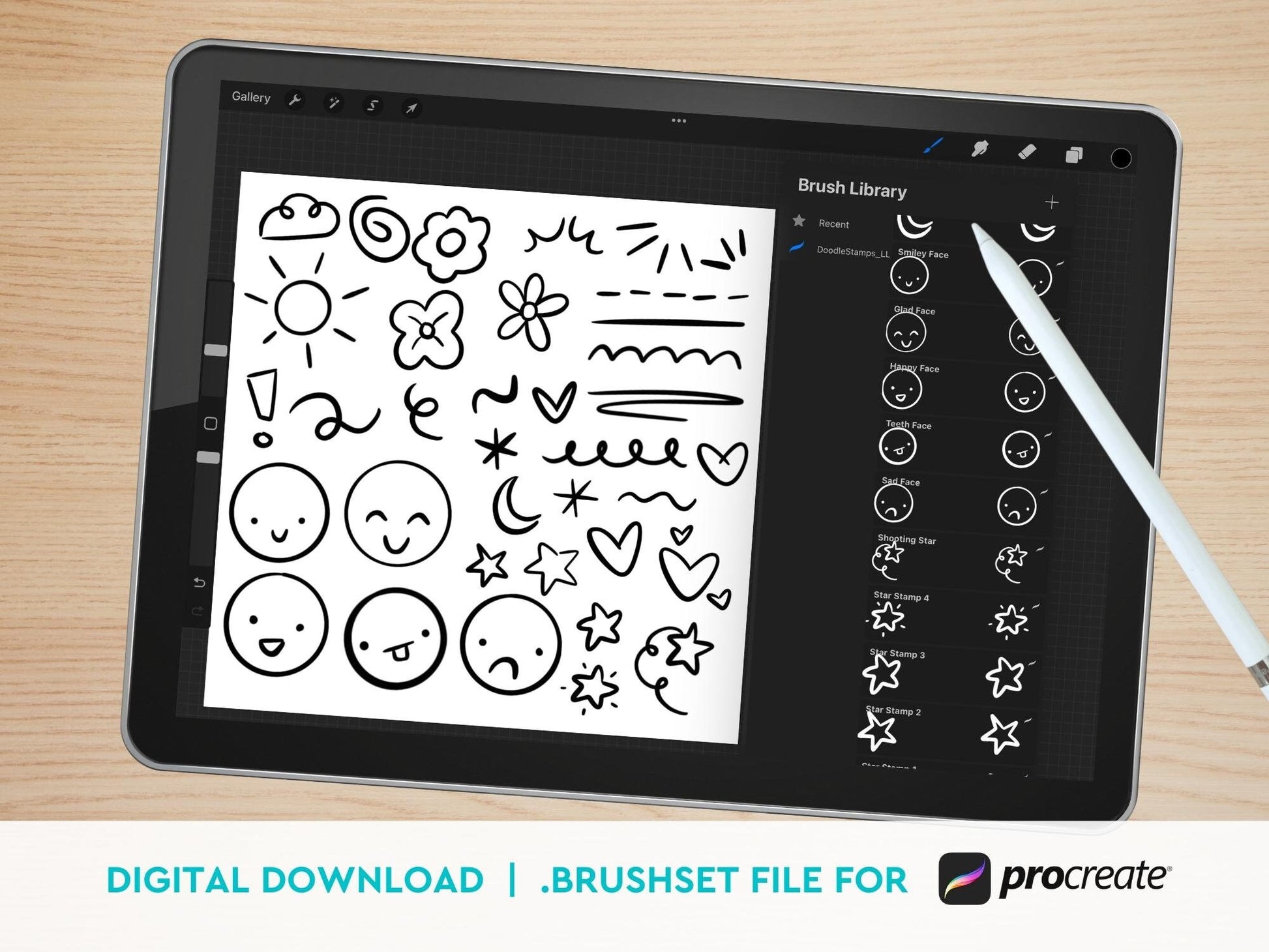 Doodle Stamp Brushes, Procreate Brushset, Instant Download