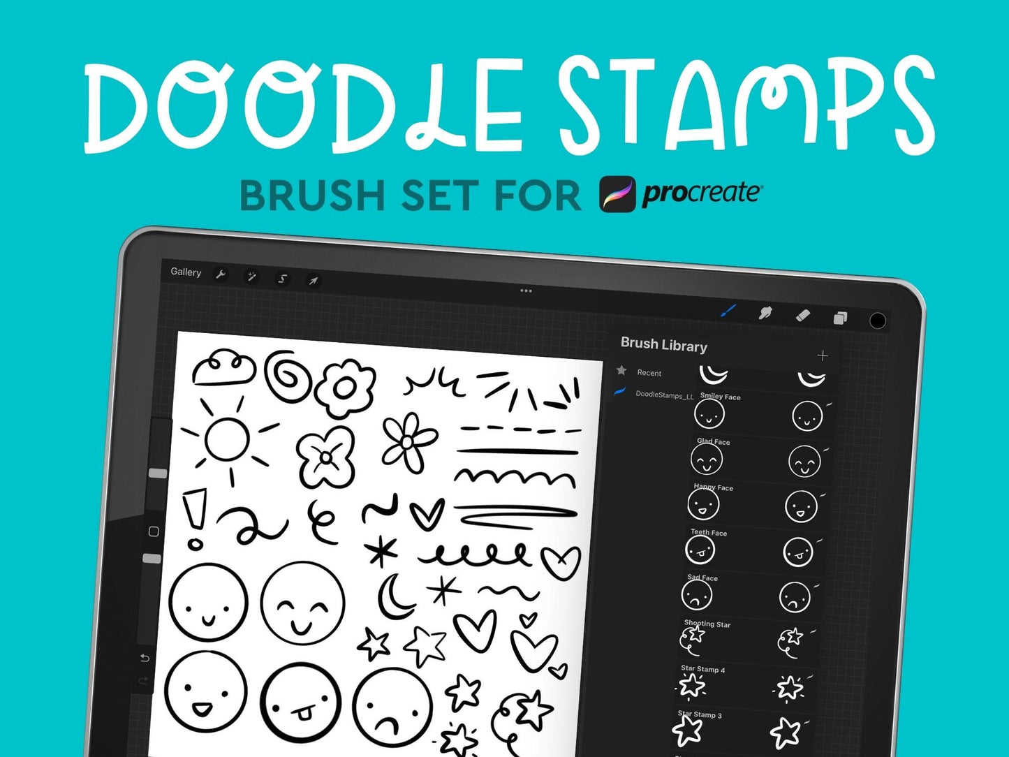 Doodle Stamp Brushes, Procreate Brushset, Instant Download